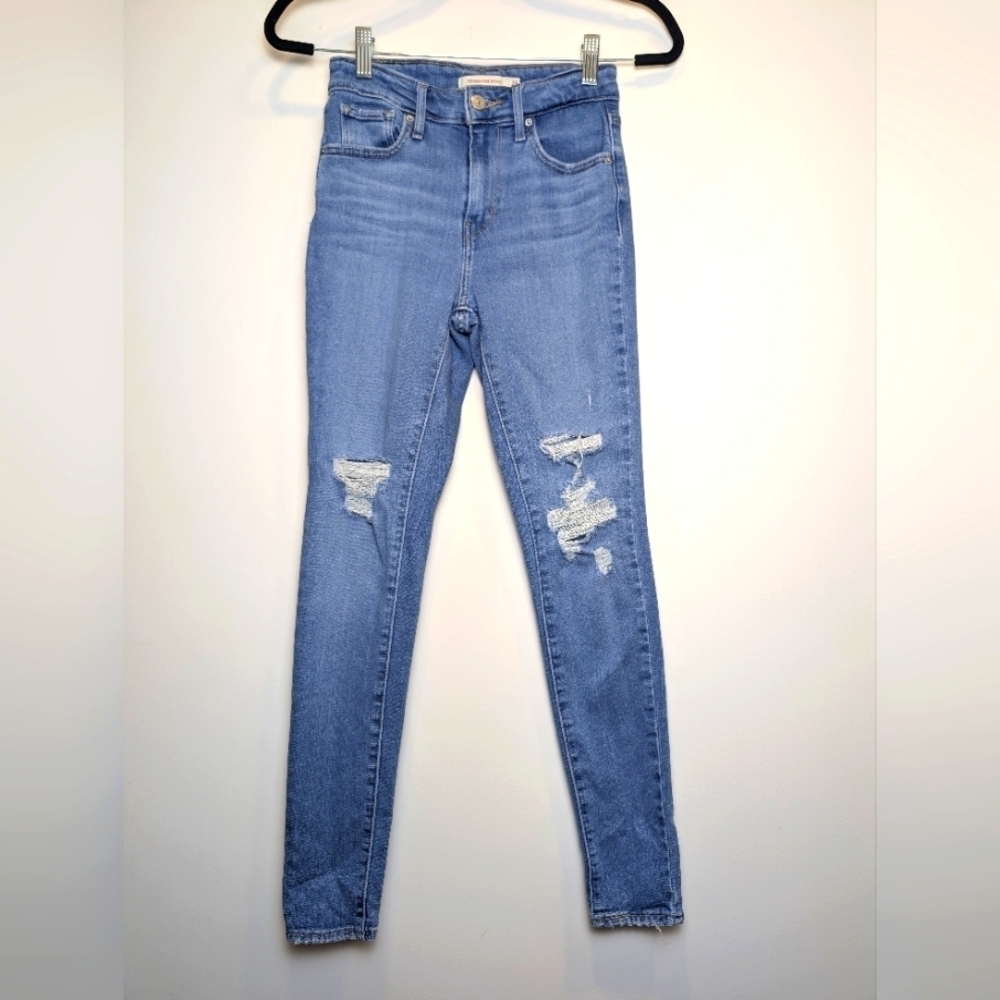 Levi's 721 High Rise Distressed Blue Skinny Jeans Size 25